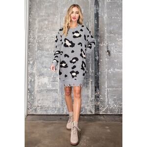 Leopard print knit sweater dress- S/M